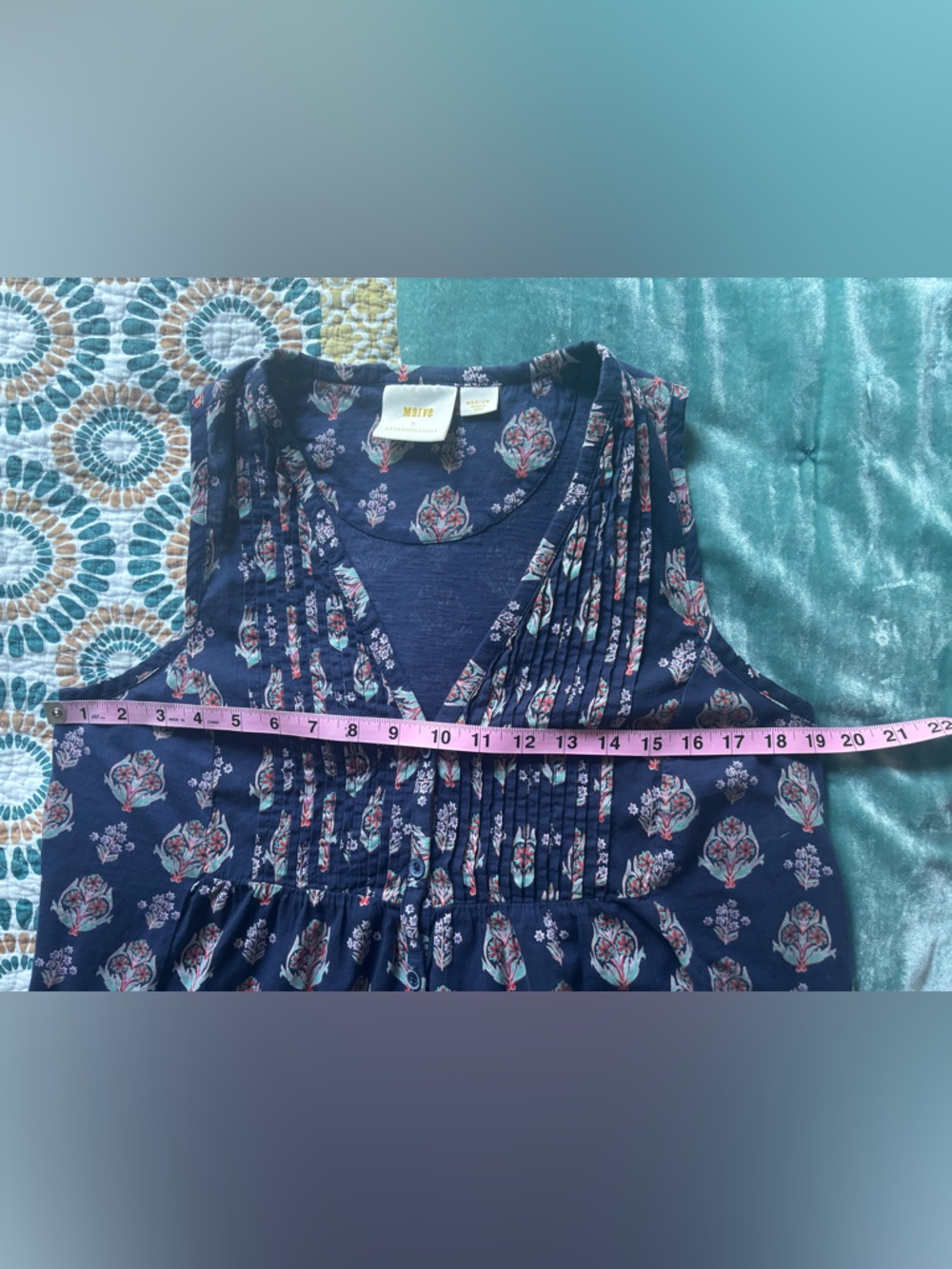 Maeve Navy Floral Pintuck Sleeveless Top - Picture 3 of 7